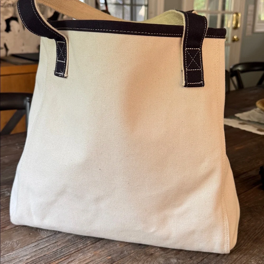Lands End navy and cream cotton canvas‎ classic tote - Picture 6 of 8